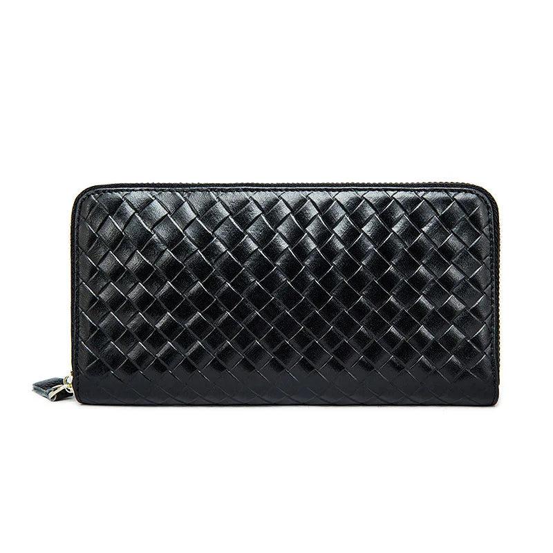 Men's Leather Wallet Weave Purse Long Clutch Hand Bag