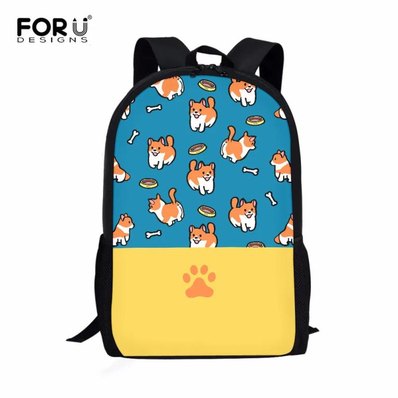 Corgi Printed Boy's Kids 16in School Bags Comfortable Backpacks