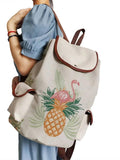 Coconut Tree Flamingo Printed Drawstring Backpack Casual All-Match School Bag