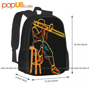 Trombone Psychedelic Backpack Large Capacity School Creative Gym Tote Bag
