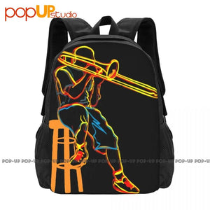 Trombone Psychedelic Backpack Large Capacity School Creative Gym Tote Bag