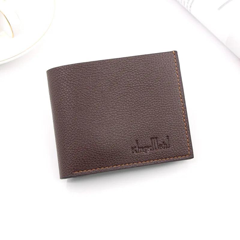 Men's Lychee Leather Short Wallet Smooth Soft Horizontal Business Wallet