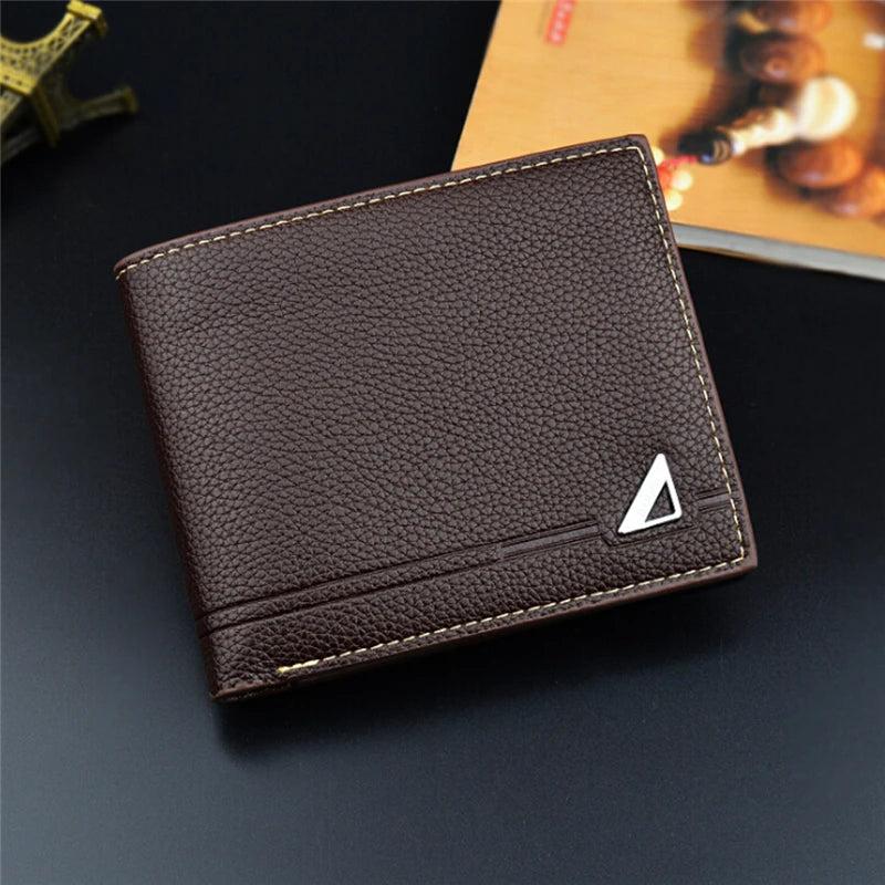 Coffee PU Leather Men's Wallet Short Three Fold Mature Small Boyfriend Wallet