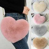 Women Heart Bag Chain Plush Love Wallet Crossbody