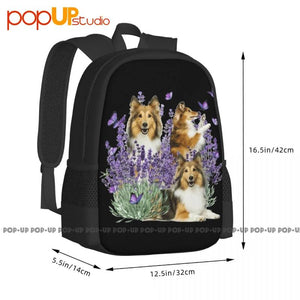 Shetland Sheepdog Purple Flower Backpack Large Capacity School Bag
