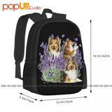 Shetland Sheepdog Purple Flower Backpack Large Capacity School Bag
