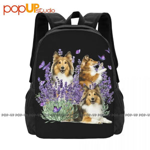 Shetland Sheepdog Purple Flower Backpack Large Capacity School Bag