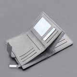 Men's Multi-card Buckle Wallet Short Leather Grey Purse Money Bag