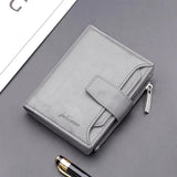 Men's Multi-card Buckle Wallet Short Leather Grey Purse Money Bag