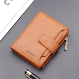 Men's Multi-card Buckle Wallet Short Leather Grey Purse Money Bag