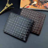 PU Men's Wallet Retro Woven Pattern Leather Short Wallet Zipper Purse