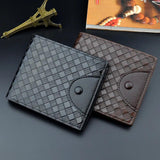 PU Men's Wallet Retro Woven Pattern Leather Short Wallet Zipper Purse