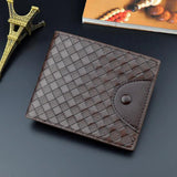 PU Men's Wallet Retro Woven Pattern Leather Short Wallet Zipper Purse