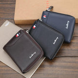 Men's Short Zipper Wallet PU Leather Coins Bag