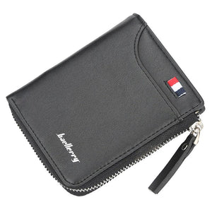Men's Short Zipper Wallet PU Leather Coins Bag