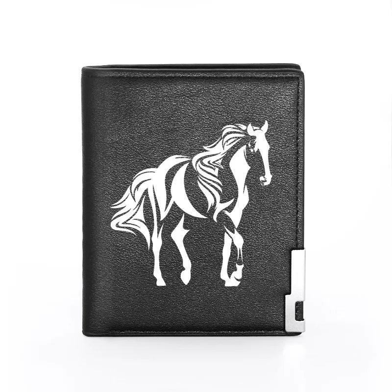 Men Wallet Leather Horse Printing Billfold Credit Card Holder Money Bag