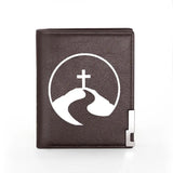 Men Wallet Leather Cross Print Billfold Credit Card Holder Money Bag