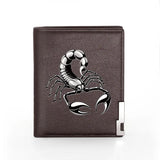 Silver Scorpion Print Men's Leather Wallet Slim Billfold Credit Card Holder