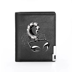 Silver Scorpion Print Men's Leather Wallet Slim Billfold Credit Card Holder