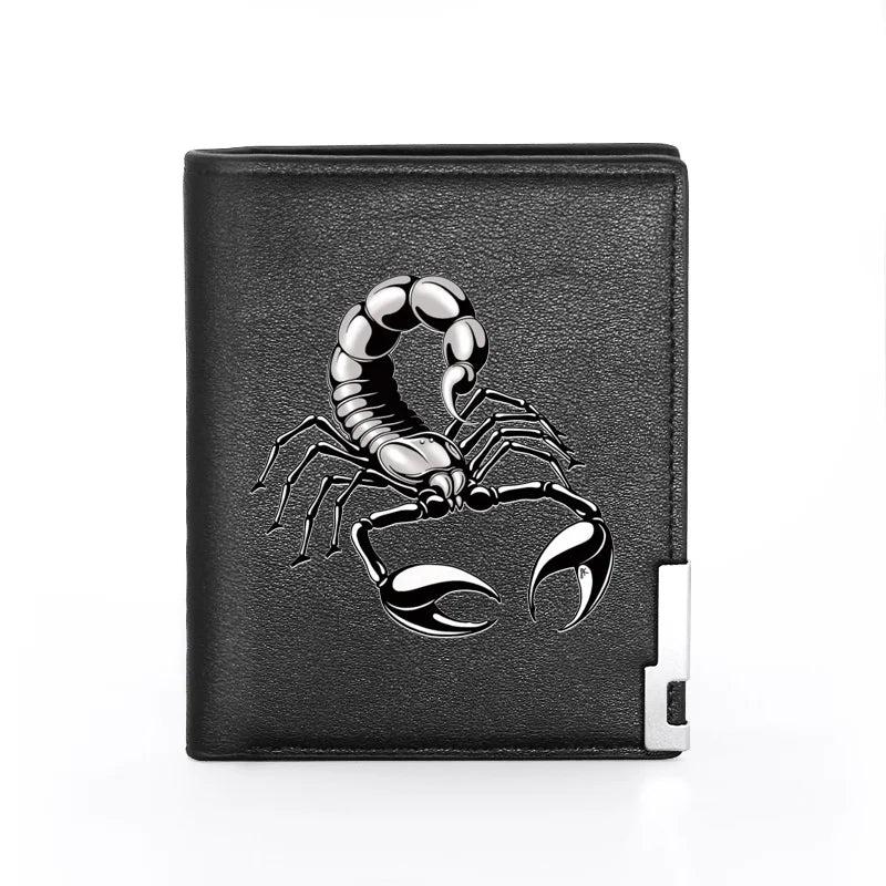 Silver Scorpion Print Men's Leather Wallet Slim Billfold Credit Card Holder