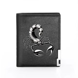 Silver Scorpion Print Men's Leather Wallet Slim Billfold Credit Card Holder