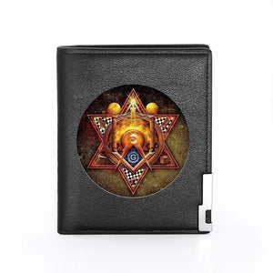 Masonic Symbol Print Leather Wallet Slim Credit Card Holder Money Bag