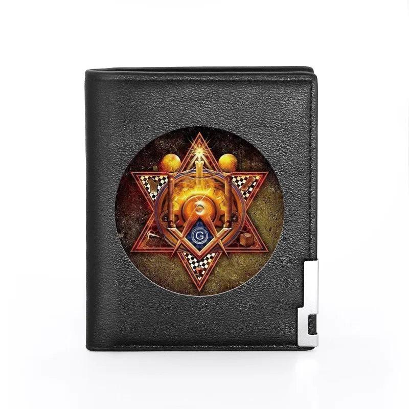 Masonic Symbol Print Leather Wallet Slim Credit Card Holder Money Bag