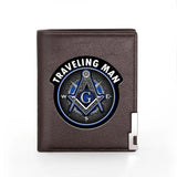 Men Leather Wallet Freemasonry Compass Billfold Slim Credit Card Holder