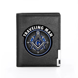 Men Leather Wallet Freemasonry Compass Billfold Slim Credit Card Holder