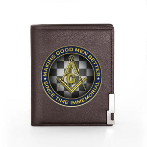 Masonic Man Leather Wallet Good Men Better Billfold Card Holder Money Bag