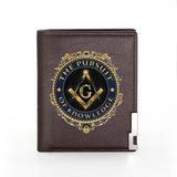 Masonic Man Leather Wallet Pursuit Of Knowledge Cover Billfold Slim