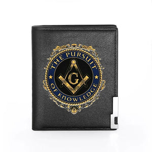 Masonic Man Leather Wallet Pursuit Of Knowledge Cover Billfold Slim
