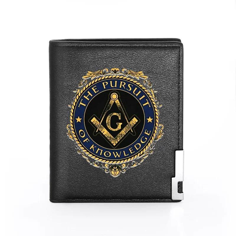 Masonic Man Leather Wallet Pursuit Of Knowledge Cover Billfold Slim