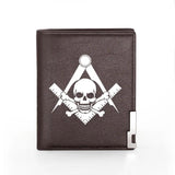 Masonic Skull Print Leather Men's Wallet Credit Card Holder