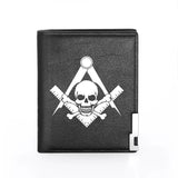 Masonic Skull Print Leather Men's Wallet Credit Card Holder