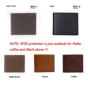 Men's Oil Wax Skin Wallet RFID Protection Cow Leather Billfold Coin Purse