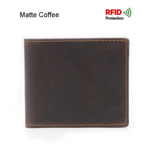 Men's Oil Wax Skin Wallet RFID Protection Cow Leather Billfold Coin Purse
