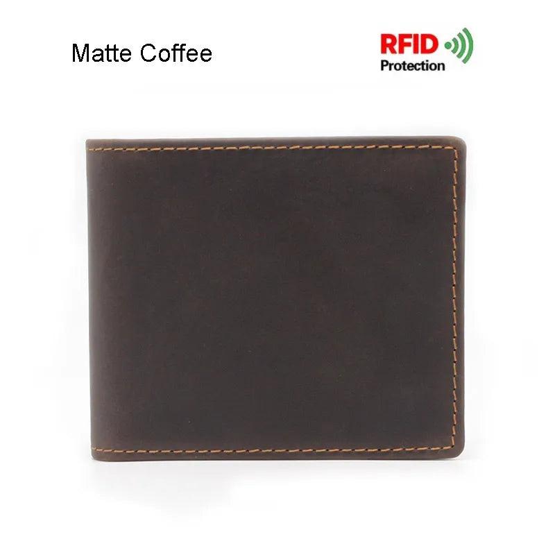 Men's Oil Wax Skin Wallet RFID Protection Cow Leather Billfold Coin Purse