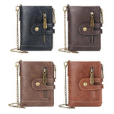 Men's Leather Short Wallet Multi-card Male Purse Zipper Pouch Retro Chain Money
