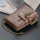 Men's Leather Short Wallet Multi-card Male Purse Zipper Pouch Retro Chain Money
