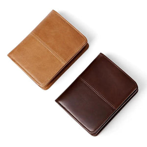 RFID Blocking Leather Men Short Wallets Vintage Oil Wax Leather Men Coin Zipper