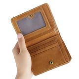 RFID Blocking Leather Men Short Wallets Vintage Oil Wax Leather Men Coin Zipper