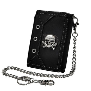Men Boy Biker Trifold Mini Wallet With Key Chain