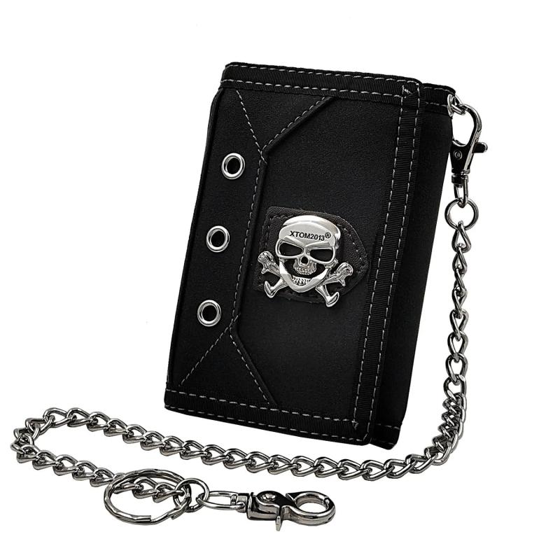 Men Boy Biker Trifold Mini Wallet With Key Chain
