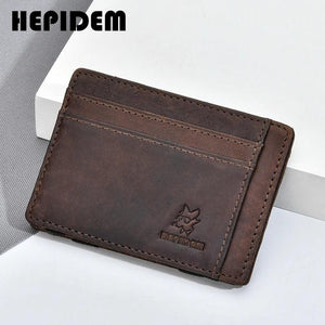 RFID High Crazy Horse Leather Slim Wallet Front Pocket Money Dollar Bill Purse