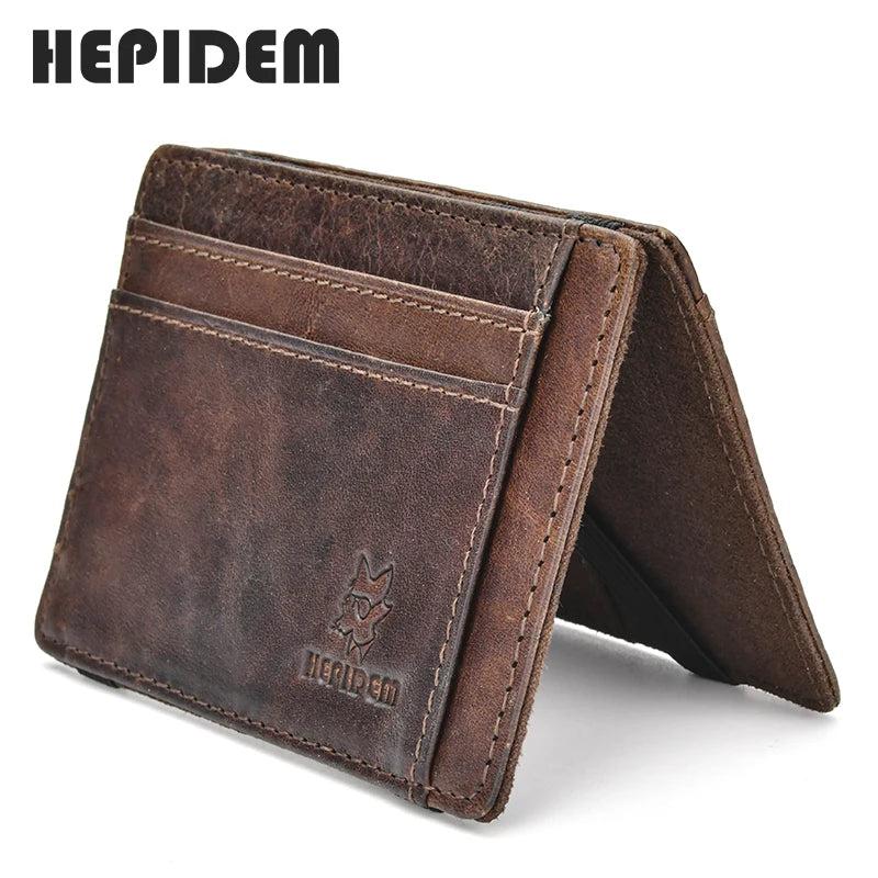 RFID High Crazy Horse Leather Slim Wallet Front Pocket Money Dollar Bill Purse