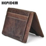 RFID High Crazy Horse Leather Slim Wallet Front Pocket Money Dollar Bill Purse