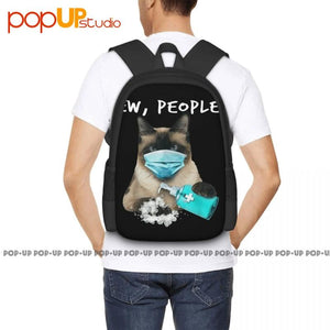 Siamese Cat Ew People Dog Wearing Face Mask Funny Backpack