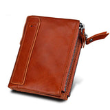 Crazy Horse Leather Short Wallet Anti RFID High Capacity Mens Wallet