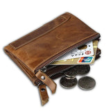 Crazy Horse Leather Short Wallet Anti RFID High Capacity Mens Wallet